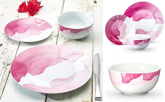 Blush Watercolor 12-Piece Porcelain Dinnerware Set JUST $16.11 (Regularly $40)