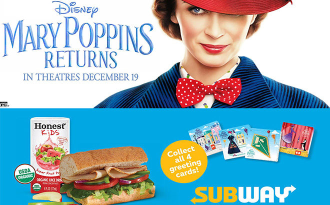 FREE Mary Poppins Returns Kid's Movie Ticket With Subway Kid's Meal Purchase