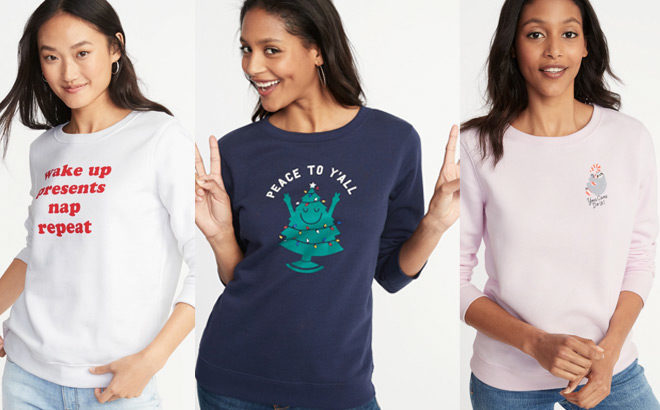 Old Navy: Holiday Crew Sweatshirt JUST $8 + FREE Shipping (Regularly $30) – Today Only!