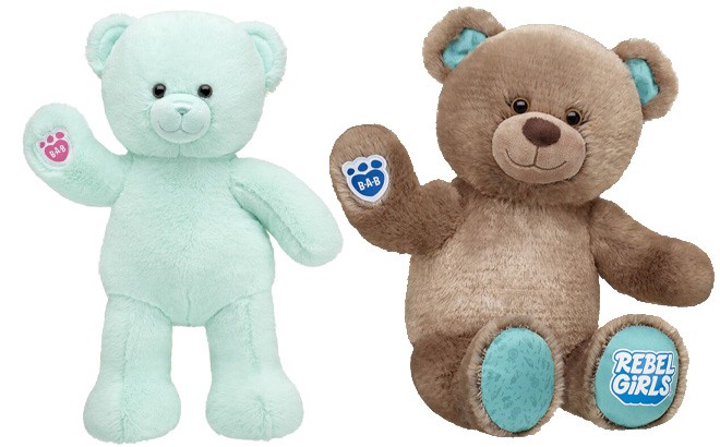 Build A Bear Mint Bear and Rebel Girls Bear on a White Background