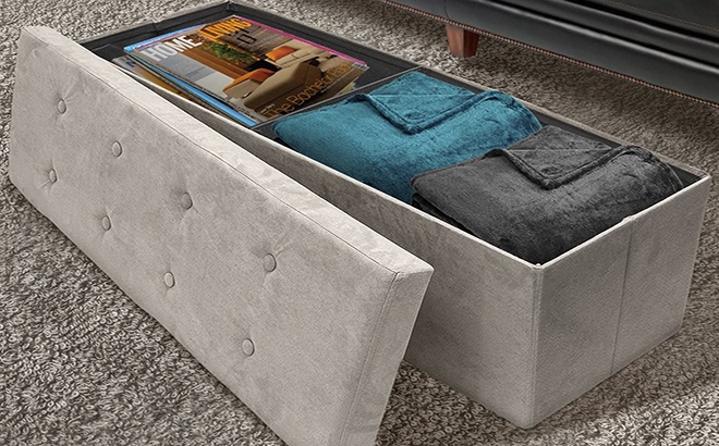 ottoman storage bench beige